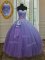 Amazing Lavender Lace Up Sweetheart Beading and Ruching and Bowknot Quinceanera Gown Tulle and Sequined Sleeveless