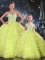 Tulle Sweetheart Sleeveless Lace Up Beading and Ruffles Sweet 16 Dresses in Yellow Green