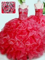 Stylish Floor Length Ball Gowns Sleeveless Red Quinceanera Dress Lace Up