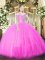 Glorious Fuchsia Ball Gowns Beading Quinceanera Dress Lace Up Tulle Sleeveless Floor Length