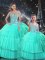 Floor Length Lace Up Sweet 16 Dress Turquoise for Military Ball and Sweet 16 and Quinceanera with Ruffled Layers