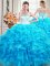 Shining Straps Floor Length Ball Gowns Sleeveless Baby Blue Sweet 16 Dresses Lace Up