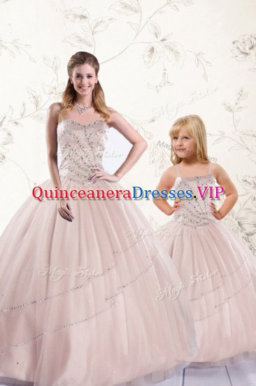 Spectacular Sweetheart Sleeveless Quinceanera Gowns Floor Length Beading Baby Pink Tulle - Click Image to Close
