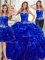 Ideal Three Piece Royal Blue Lace Up Strapless Beading and Ruffles Quinceanera Gown Organza Sleeveless
