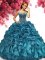 Charming Beading and Ruffles Ball Gown Prom Dress Teal Lace Up Sleeveless Floor Length