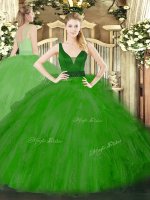 Green Zipper Sweet 16 Quinceanera Dress Beading and Ruffles Sleeveless Floor Length