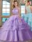 Custom Designed Scoop Beading and Appliques and Ruffled Layers Quinceanera Dress Lavender Zipper Sleeveless Floor Length