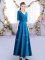 Stunning Teal Half Sleeves Ankle Length Ruching Zipper Quinceanera Dama Dress