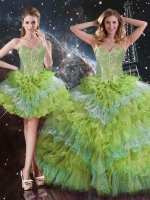 Great Multi-color Sweetheart Lace Up Beading and Ruffled Layers Sweet 16 Dresses Sleeveless