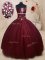 Floor Length Ball Gowns Sleeveless Burgundy Quinceanera Gowns Lace Up