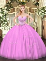 Lilac Sleeveless Floor Length Beading Lace Up Sweet 16 Dress