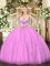 Lilac Sleeveless Floor Length Beading Lace Up Sweet 16 Dress