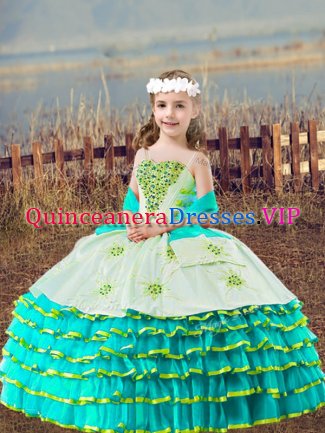 Aqua Blue Sleeveless Organza Lace Up Custom Made Pageant Dress for Wedding Party