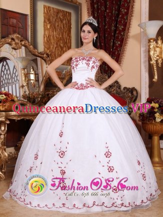 Exquisite Embellished White Strapless Organza Quinceanera Dress With Embroidery Decorate in Manteo Carolina/NC