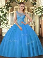 Amazing Baby Blue Scoop Lace Up Beading 15 Quinceanera Dress Sleeveless