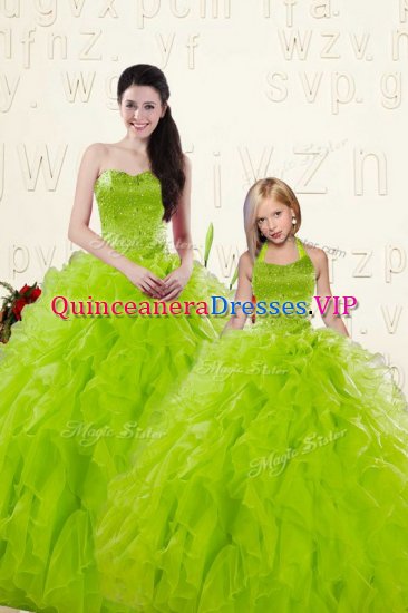 Suitable Yellow Green Sleeveless Floor Length Beading and Ruffles Lace Up Vestidos de Quinceanera - Click Image to Close