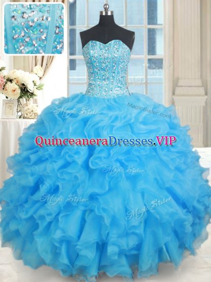 Baby Blue Sweet 16 Dresses Military Ball and Sweet 16 and Quinceanera with Beading Sweetheart Sleeveless Lace Up - Click Image to Close