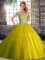 Elegant Yellow Green Tulle Lace Up Off The Shoulder Sleeveless Sweet 16 Dress Brush Train Beading