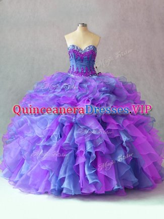 Flirting Multi-color Ball Gowns Organza Sweetheart Sleeveless Beading and Appliques and Ruffles Floor Length Lace Up Quinceanera Dresses