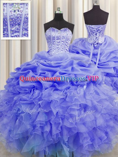Fancy Visible Boning Purple Sweetheart Neckline Beading and Ruffles and Pick Ups Quinceanera Gowns Sleeveless Lace Up - Click Image to Close