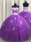 Designer Tulle Sweetheart Sleeveless Lace Up Beading and Appliques Quinceanera Gowns in Purple