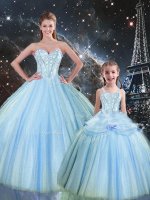 Pretty Sweetheart Sleeveless Ball Gown Prom Dress Floor Length Beading Baby Blue Tulle