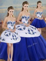 Royal Blue Sweetheart Neckline Embroidery and Bowknot Sweet 16 Dress Sleeveless Lace Up