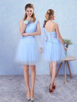 Aqua Blue Quinceanera Dama Dress Prom and Party with Belt Asymmetric Sleeveless Lace Up(SKU BMT0338CBIZ)