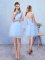 Aqua Blue Quinceanera Dama Dress Prom and Party with Belt Asymmetric Sleeveless Lace Up