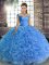 Baby Blue 15th Birthday Dress Military Ball and Sweet 16 and Quinceanera with Beading Off The Shoulder Sleeveless Lace Up