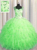 Cheap See Through Zipper Up Tulle Zipper Straps Sleeveless Floor Length Sweet 16 Quinceanera Dress Beading and Ruffles(SKU PSSW0435-7BIZ)