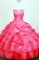 Wholesale cute ball gown sweetheart-neck floor-length organza coral red appliques with beading quinceanera dresses FA-X-146