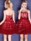 Fancy Scoop Sleeveless Damas Dress Mini Length Lace and Bowknot Wine Red Tulle