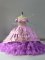 Popular Off The Shoulder Sleeveless Chapel Train Lace Up Quinceanera Gowns Lavender Organza