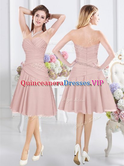 Elegant A-line Damas Dress Pink Sweetheart Chiffon Sleeveless Knee Length Zipper - Click Image to Close