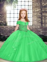 Glorious Green Ball Gowns Straps Sleeveless Tulle Floor Length Lace Up Beading Little Girls Pageant Dress Wholesale(SKU PAG1207-12BIZ)