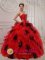 Concepcion Costa Rica Beautiful Red and Black Quinceanera Dress Sweetheart Orangza Beading and Ruffles Decorate Bodice Elegant Ball Gown