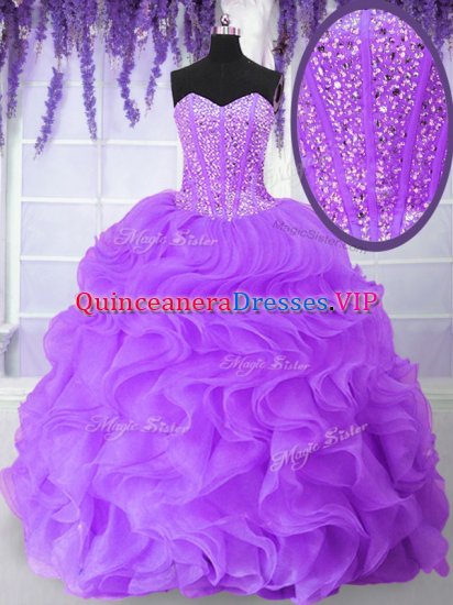 Purple Sleeveless Organza Lace Up 15th Birthday Dress for Military Ball and Sweet 16 and Quinceanera - Click Image to Close