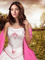 High Quality Strapless Sleeveless Party Dress for Girls Floor Length Embroidery and Bowknot White Taffeta(SKU XBQD008BIZ)