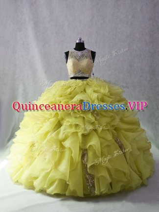 Sleeveless Brush Train Zipper Beading and Ruffles Quinceanera Gown