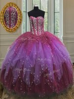 Gorgeous Tulle Sleeveless Floor Length Quince Ball Gowns and Beading and Ruffles and Sequins