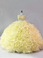 Extravagant Scoop Sleeveless Fabric With Rolling Flowers Quince Ball Gowns Beading Zipper