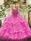 Most Popular Floor Length Fuchsia Quinceanera Gowns Scoop Sleeveless Zipper