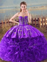 Most Popular Sweetheart Sleeveless Fabric With Rolling Flowers 15th Birthday Dress Embroidery and Ruffles Brush Train Lace Up(SKU PSSW1159MT-4BIZ)