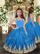 Baby Blue Tulle Lace Up Pageant Dress for Teens Sleeveless Floor Length Embroidery
