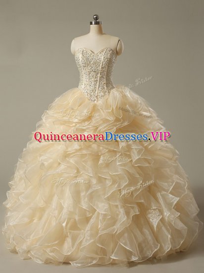Fancy Champagne Sweetheart Neckline Beading and Ruffles Sweet 16 Dress Sleeveless Lace Up - Click Image to Close
