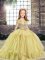 Yellow Ball Gowns Beading Kids Pageant Dress Lace Up Tulle Sleeveless Floor Length