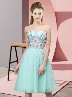 Dynamic Apple Green Empire Appliques Quinceanera Court Dresses Lace Up Tulle Sleeveless Knee Length(SKU BMT0365-1BIZ)