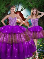 Perfect Beading and Ruffled Layers and Sequins 15th Birthday Dress Multi-color Lace Up Sleeveless Floor Length