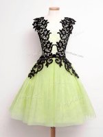 Yellow Green A-line Lace Dama Dress Lace Up Tulle Sleeveless Knee Length(SKU SWBD160-8BIZ)